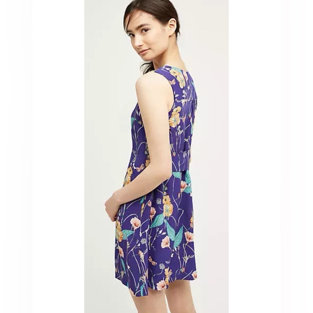 Anthropologie HD in Paris Hidden Isle Silk Dress Blue size 8 Floral - Picture 2 of 10